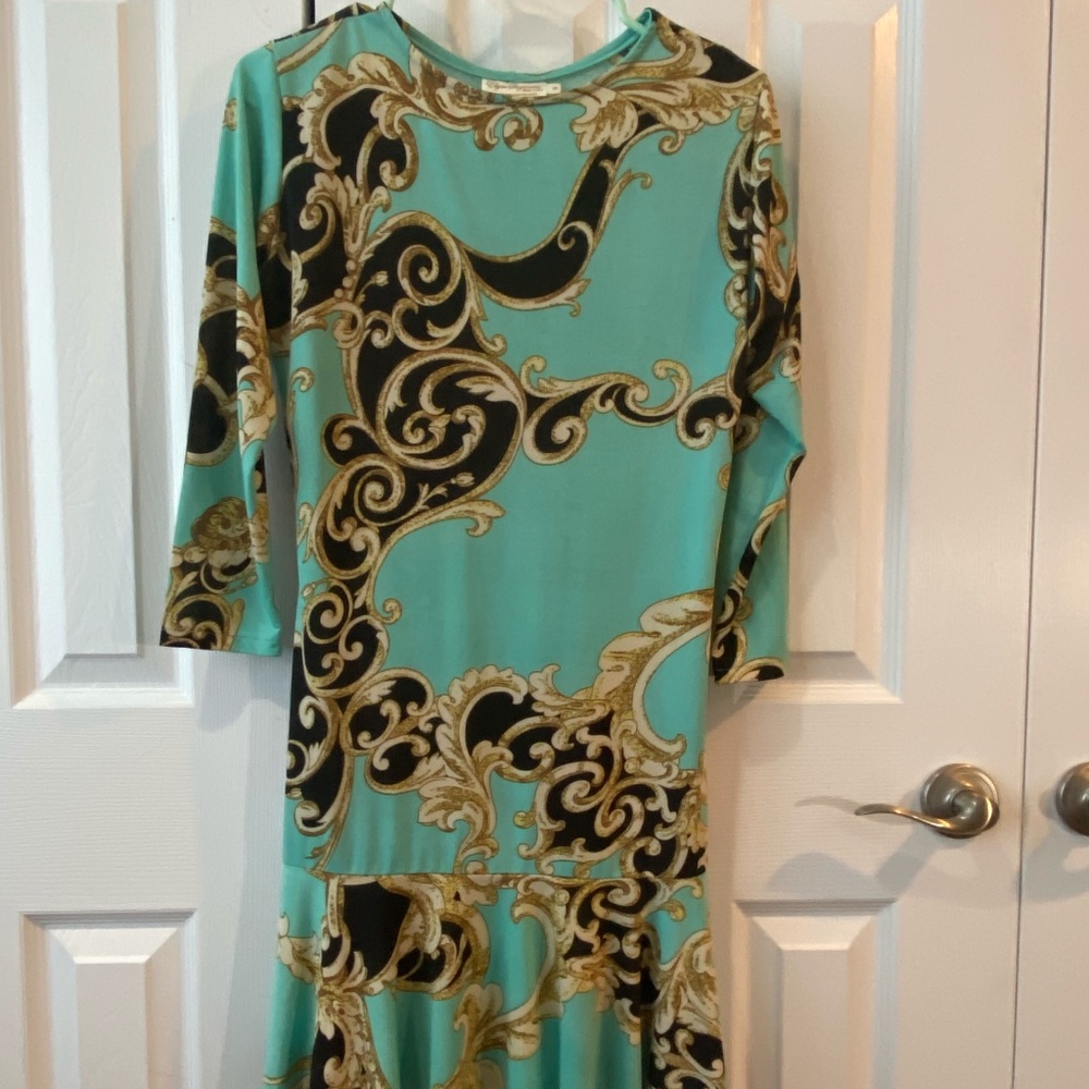 Elysa Suzanne print dress w/ruffle Made in USA size S